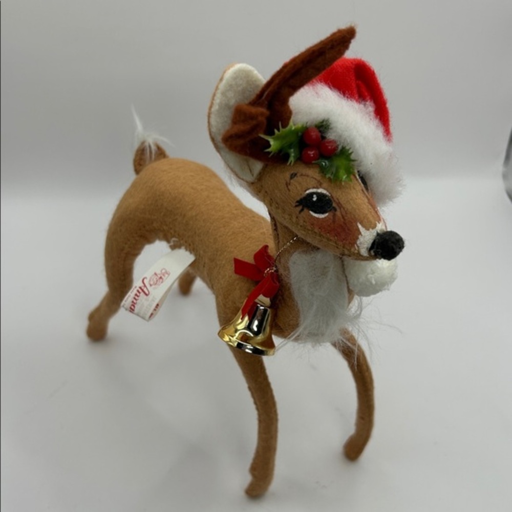 Annalee Reindeer Plush with Santa Hat and bell